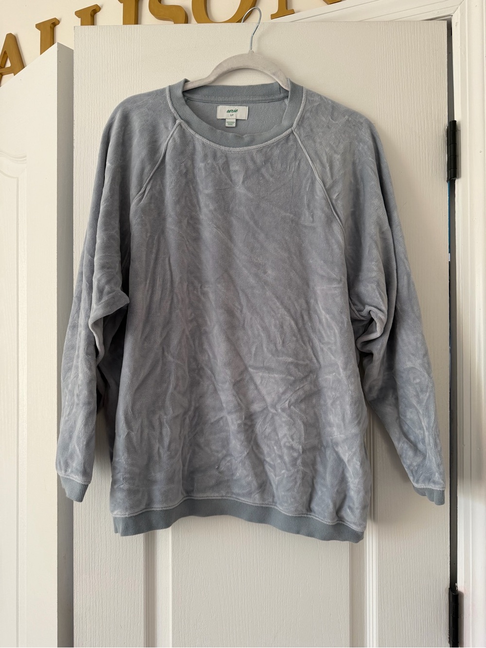 Aerie Light Blue/Gray Velour Pullover Sweatshirt